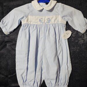 NWT Sophie Dee Smocked Gingham Winter Romper – 1 Month Y2K 2000S VINTAGE